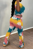 Casual Camouflage Polka Dot  Print O Neck Short Sleeve Crop T-shirt And Skinny Pants Sportwear Two Pieces Jogger Sets