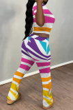 Casual Camouflage Polka Dot  Print O Neck Short Sleeve Crop T-shirt And Skinny Pants Sportwear Two Pieces Jogger Sets