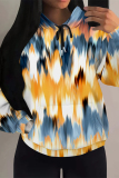 Multicolor Casual Stripe Letters Chain Print Draw String Pocket Loose Fall Winter Hooded Sweatshirt