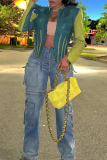 Green Casual Outing Patchwork Zipper Collar Long Sleeve PU Leather Jackets