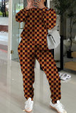 Red Black Sportwear Casual Plaid Print Basic O Neck Long Sleeve Sweatshirt And Skinny Pants Two Pieces Tracksuit Sweatpants Set
