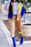 Color Casual Sportwear Patchwork Zipper Collar Long Sleeve Jackets And Sweatpants Two Pieces Jogger Sets