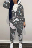 Light Pink Graphics Print Zipper Hooded Long Sleeve Jackets And Sweatpants Casual Sportwear Two Pieces Jogger Sets