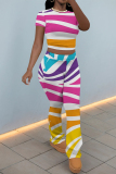 Casual Camouflage Polka Dot  Print O Neck Short Sleeve Crop T-shirt And Skinny Pants Sportwear Two Pieces Jogger Sets