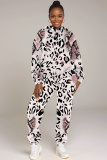 Pink Casual Leopard Print Pocket Hooded Sweatshirt And Drawstring Pants Sportwear Casual Two Pieces Sweatpant Set