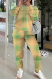 Red Black Sportwear Casual Plaid Print Basic O Neck Long Sleeve Sweatshirt And Skinny Pants Two Pieces Tracksuit Sweatpants Set