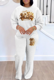 White Black New Year Eve Outfits Letter Print O Neck Long Sleeve Sweatshirt And Pants Casual Outing Sportwear Two Pieces Jogger Sets