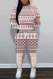 Black White Graphics Print Long Sleeve Hooded Sweatshirt and Skinny Stack Pant Casual Sportwear Two Piece Sweatpant Set