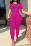 White Casual Sportwear Plaid Letter Print Contrast O Neck Short Sleeve T-shirt And Skinny Sweatpants Two Pieces Jogger Sets