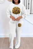 White Black New Year Eve Outfits Letter Print O Neck Long Sleeve Sweatshirt And Pants Casual Outing Sportwear Two Pieces Jogger Sets