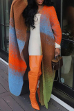 Orange Casual Outing Gradient Print Cardigan Long Sleeve Longline Sweater Jackets