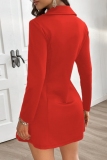 Black Casual Formal Office Zipper Turndown Collar Long Sleeve Blazer Mini Dresses