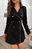 Black Casual Formal Office Zipper Turndown Collar Long Sleeve Blazer Mini Dresses