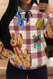 White Casual Christmas Party Outfits Wapiti Santa Claus Candy Print Draw String Pocket Fall Winter Hooded Sweatshirt