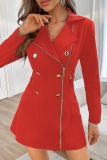 Black Casual Formal Office Zipper Turndown Collar Long Sleeve Blazer Mini Dresses