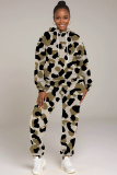 Pink Casual Leopard Print Pocket Hooded Sweatshirt And Drawstring Pants Sportwear Casual Two Pieces Sweatpant Set