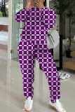 Red Black Sportwear Casual Plaid Print Basic O Neck Long Sleeve Sweatshirt And Skinny Pants Two Pieces Tracksuit Sweatpants Set