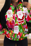 White Casual Christmas Party Outfits Wapiti Santa Claus Candy Print Draw String Pocket Fall Winter Hooded Sweatshirt