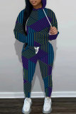 Black White Graphics Print Long Sleeve Hooded Sweatshirt and Skinny Stack Pant Casual Sportwear Two Piece Sweatpant Set