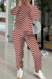 Red Black Sportwear Casual Plaid Print Basic O Neck Long Sleeve Sweatshirt And Skinny Pants Two Pieces Tracksuit Sweatpants Set