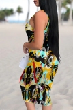 Green Casual Floral Print U Neck Sleeveless Vacation Bodycon Midi Tank Dress