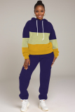 Navy Blue Ombre Print Long Sleeve Hooded Sweatshirt And Drawstring Pants Sportwear Casual Two Pieces Sweatpant Set