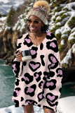 Pink Casual Leopard Print V Neck Long Sleeve Fall Winter Oversize Sweater Tops