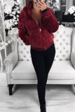 Claret Casual Zipper Long Sleeve Fall Winter Mink Fox Fur Hooded Coat