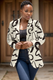 Rose Red Formal Office Casual Graphics Print Buttons Turn-back Collar Long Sleeve Blazer Jackets
