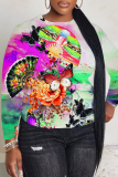 White Green Casual Outing Butterfly Floral Print O Neck Long Sleeve Fall Winter Sweatshirt