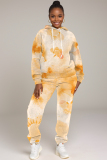 Pink Floral Print Long Sleeve Hooded Sweatshirt And Drawstring Pants Sportwear Casual Two Pieces Sweatpant Set
