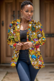 Multicolor Formal Office Casual Cartoon Print Buttons Turn-back Collar Long Sleeve Blazer Jackets