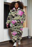 Light Purple Casual Floral Print Zipper Hooded Long Sleeve Jackets And Sweatpants Sportwear Two Pieces Jogger Sets