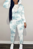Light Yellow Casual Floral Print Zipper Hooded Long Sleeve Jackets And Sweatpants Sportwear Two Pieces Jogger Sets