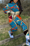 Multicolor Casual Graphics Print Zipper Hooded Long Sleeve Jackets And Sweatpants Sportwear Two Pieces Jogger Sets