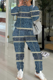 Green Crewneck Long Sleeve Graphcis Sweatshirt And Wide Leg Pants Sportwear Casual Two Pieces Sweatpant Sets