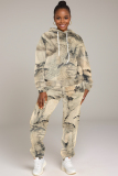 Pink Floral Print Long Sleeve Hooded Sweatshirt And Drawstring Pants Sportwear Casual Two Pieces Sweatpant Set