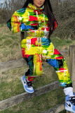 Multicolor Casual Graphics Print Zipper Hooded Long Sleeve Jackets And Sweatpants Sportwear Two Pieces Jogger Sets
