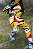 Multicolor Casual Graphics Print Zipper Hooded Long Sleeve Jackets And Sweatpants Sportwear Two Pieces Jogger Sets