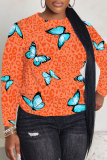 White Green Casual Outing Butterfly Floral Print O Neck Long Sleeve Fall Winter Sweatshirt