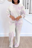 Sky Blue Crewneck Long Sleeve Floral Sweatshirt And Wide Leg Pants Sportwear Casual Two Pieces Sweatpant Set