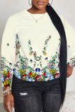 White Green Casual Outing Butterfly Floral Print O Neck Long Sleeve Fall Winter Sweatshirt