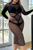 Black Mesh Hollow Out Patchwork See-Through Lingerie One Piece Bodysuit