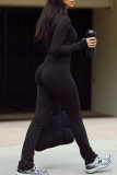 Black Casual Zipper Collar Long Sleeve Jackets And Sweatpants Sportwear Two Pieces Jogger Sets