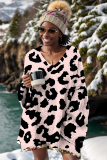 Pink Casual Leopard Print V Neck Long Sleeve Fall Winter Oversize Sweater Tops