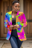 Rose Red Formal Office Casual Graphics Print Buttons Turn-back Collar Long Sleeve Blazer Jackets