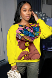 Grey Casual Outing Figure Print O Neck Long Sleeve Fall Winter Sweatshirt