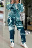 Green Crewneck Long Sleeve Graphcis Sweatshirt And Wide Leg Pants Sportwear Casual Two Pieces Sweatpant Sets