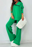 Green Turtleneck Long Sleeve Zipper Jackets And Wide Leg Sweatpants Casual Sportwear Two Pieces Trousers Sets
