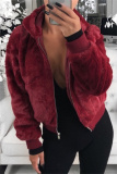 Claret Casual Zipper Long Sleeve Fall Winter Mink Fox Fur Hooded Coat